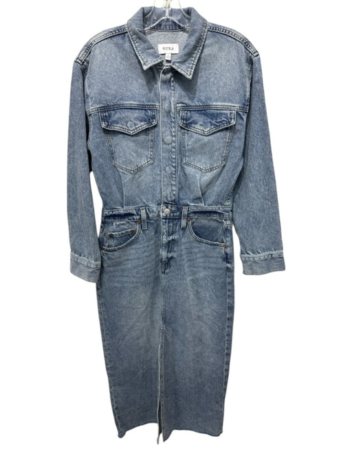 Pistola Size S Light Wash Cotton Denim Long Sleeve Breast Pockets Midi Dress Light Wash / S