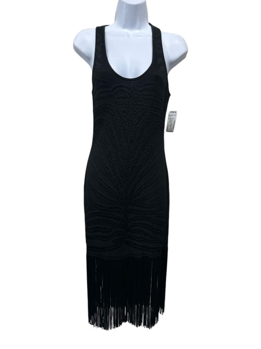 Roberto Cavalli Size 40 Black Viscose Sleeveless Knit Fringe hem Midi Dress Black / 40