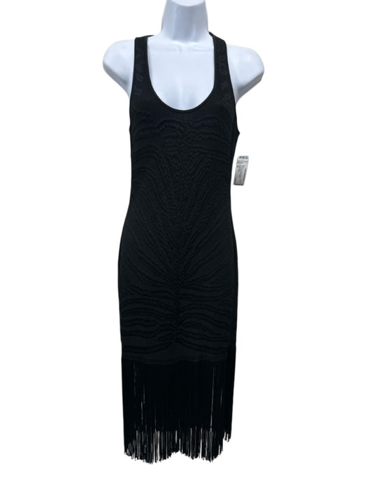 Roberto Cavalli Size 40 Black Viscose Sleeveless Knit Fringe hem Midi Dress Black / 40