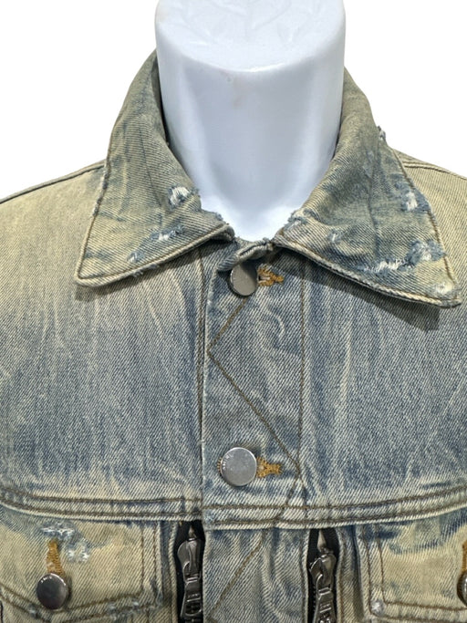 Amiri NWT Size M Light Wash Cotton Solid Trucker Moto Men's Jacket Light Wash / M