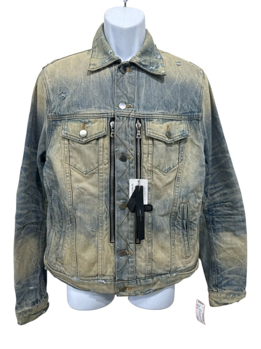 Amiri NWT Size M Light Wash Cotton Solid Trucker Moto Men's Jacket Light Wash / M