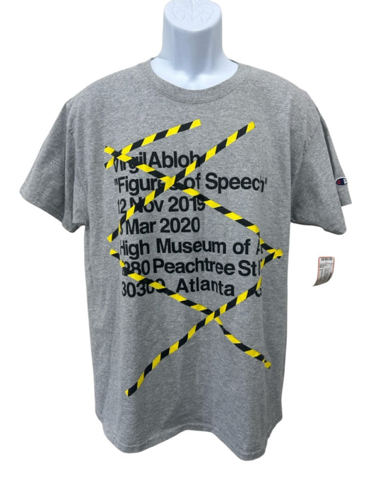 Off White x Champion Size L Gray Cotton Words T shirt Crew Men's Short Sleeve Gray / L