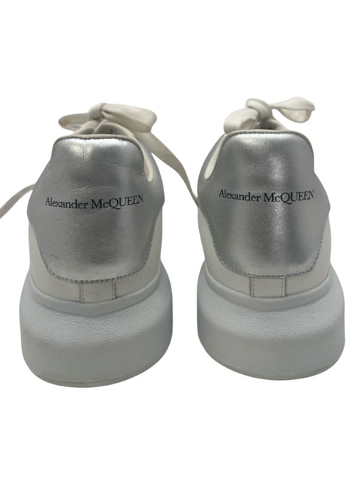 Alexander McQueen Shoe Size 45 White & Silver Leather Solid Sneaker Men's Shoes White & Silver / 45