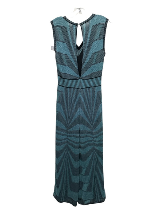 M Missoni Size 44 Blue & Black Print V Neck Abstract Ribbed Shimmer Jumpsuit Blue & Black Print / 44