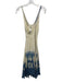 Ritu Kumar Size M Cream & Blue Viscose Criss Cross Back Sleeveless V Neck Dress Cream & Blue / M