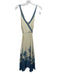Ritu Kumar Size M Cream & Blue Viscose Criss Cross Back Sleeveless V Neck Dress Cream & Blue / M