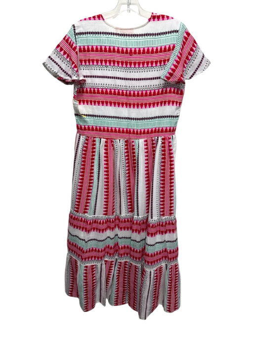 Oliphant Size S Red, Pink & Green Cotton Short flutter sleeve Geo Pattern Dress Red, Pink & Green / S