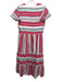 Oliphant Size S Red, Pink & Green Cotton Short flutter sleeve Geo Pattern Dress Red, Pink & Green / S