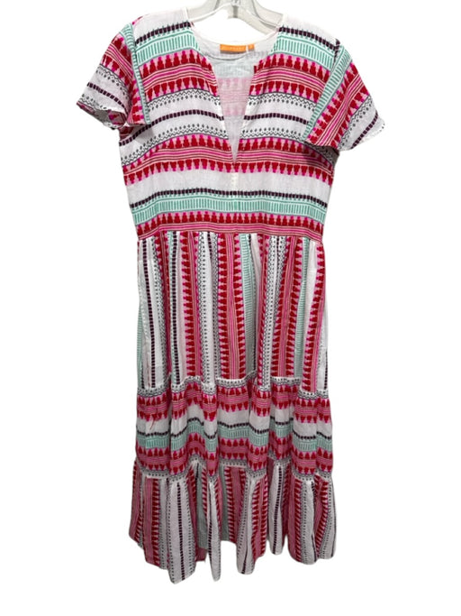 Oliphant Size S Red, Pink & Green Cotton Short flutter sleeve Geo Pattern Dress Red, Pink & Green / S