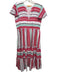Oliphant Size S Red, Pink & Green Cotton Short flutter sleeve Geo Pattern Dress Red, Pink & Green / S