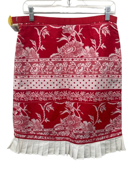 Tibi Size 6 Red & White Linen Cotton Blend Grosgrain Ribbon Pleated Hem Skirt Red & White / 6