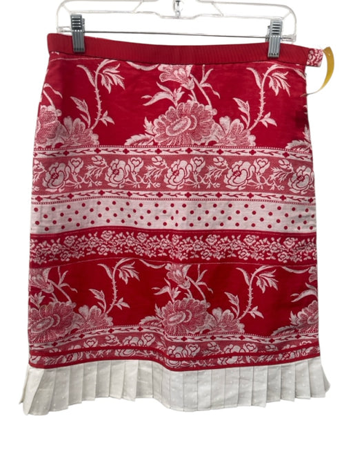 Tibi Size 6 Red & White Linen Cotton Blend Grosgrain Ribbon Pleated Hem Skirt Red & White / 6