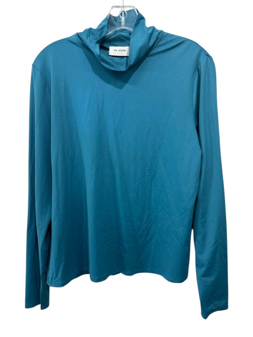 St John Size L Teal Blue Nylon Blend Long Sleeve 4 way stretch Turtle Neck Top Teal Blue / L
