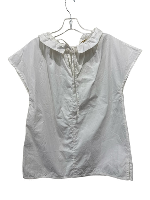 Ann Mashburn Size S White Cotton Cap Sleeve Ruffle Neckline Back Tie Top White / S