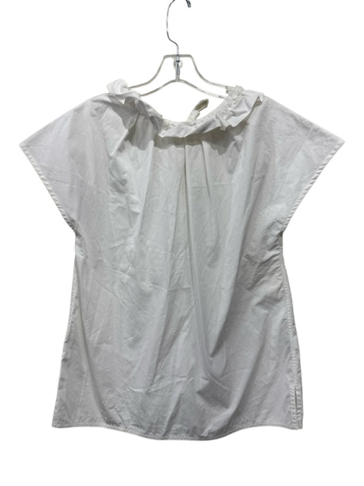 Ann Mashburn Size S White Cotton Cap Sleeve Ruffle Neckline Back Tie Top White / S