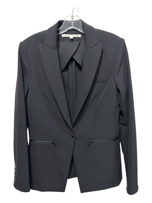 Veronica Beard Size 8 Black Polyester One Button Zip Pocket Blazer Jacket Black / 8