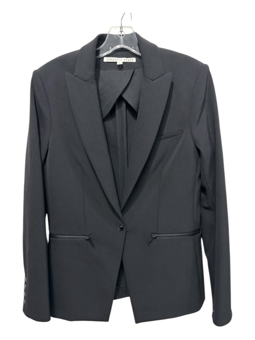Veronica Beard Size 8 Black Polyester One Button Zip Pocket Blazer Jacket Black / 8