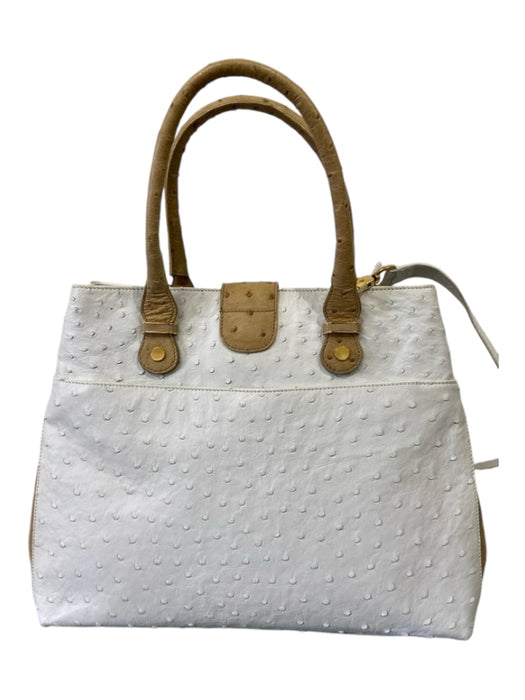 Giorgio's Palm Beach White & Beige Ostrich Shoulder Strap Double Top Handle Bag White & Beige / S