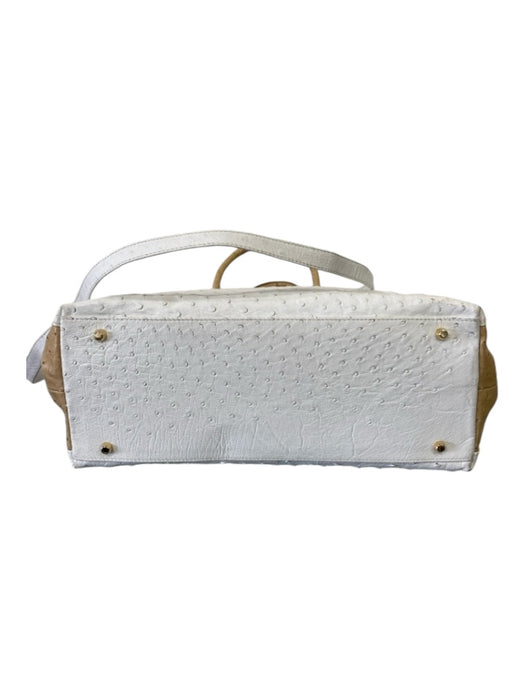 Giorgio's Palm Beach White & Beige Ostrich Shoulder Strap Double Top Handle Bag White & Beige / S