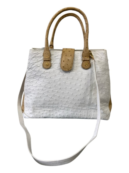 Giorgio's Palm Beach White & Beige Ostrich Shoulder Strap Double Top Handle Bag White & Beige / S