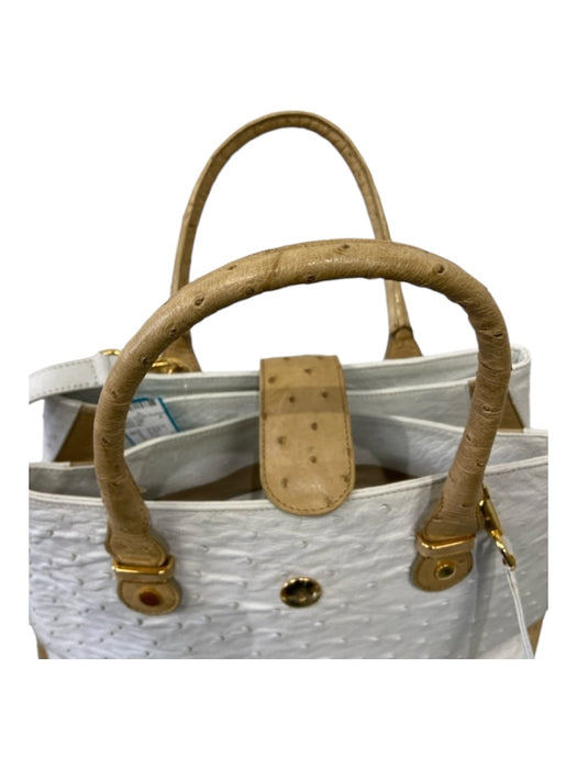 Giorgio's Palm Beach White & Beige Ostrich Shoulder Strap Double Top Handle Bag White & Beige / S