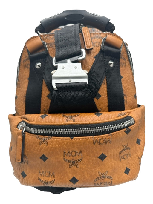 MCM Brown & Black Leather Backpack Silver Hardware Fanny Pack Logo Bag Brown & Black / S