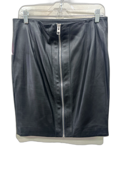 ALLSAINTS Size 10 Black Leather Back Zip Paneled Pencil Above the Knee Skirt Black / 10