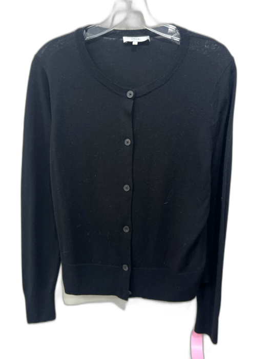 Vince Size L Black Wool Blend Knit Ribbed Hem Button Front Cardigan Sweater Black / L