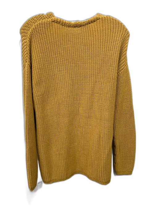 Jenni Kayne Size S Mustard Yellow Cotton Blend Ribbed Knit V Neck Chunky Sweater Mustard Yellow / S