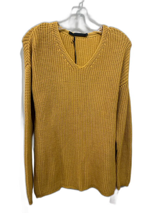 Jenni Kayne Size S Mustard Yellow Cotton Blend Ribbed Knit V Neck Chunky Sweater Mustard Yellow / S