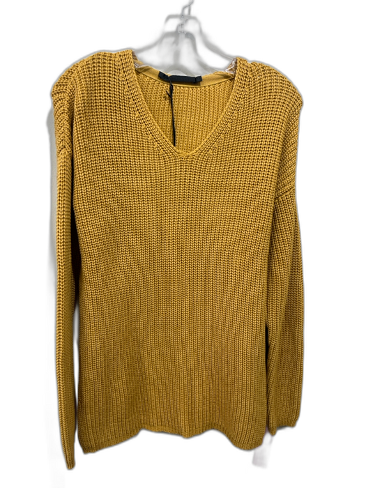 Jenni Kayne Size S Mustard Yellow Cotton Blend Ribbed Knit V Neck Chunky Sweater Mustard Yellow / S