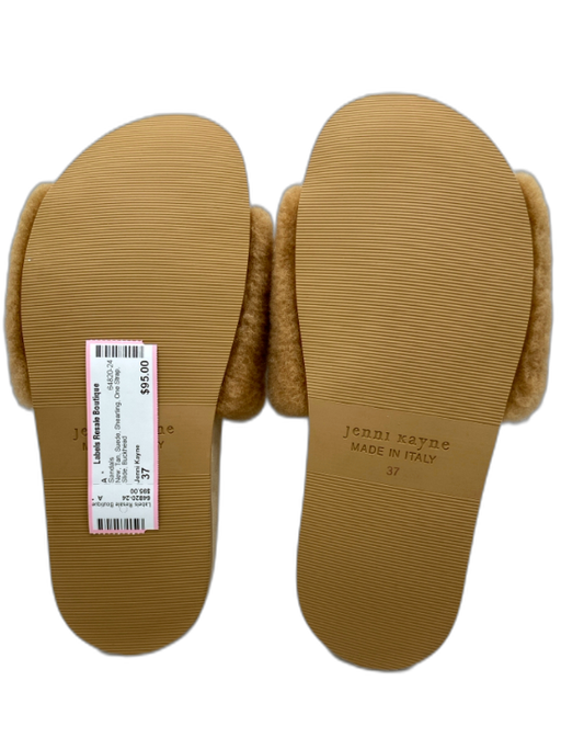 Jenni Kayne Shoe Size 37 Tan Suede Shearling One Strap Slide Sandals Tan / 37