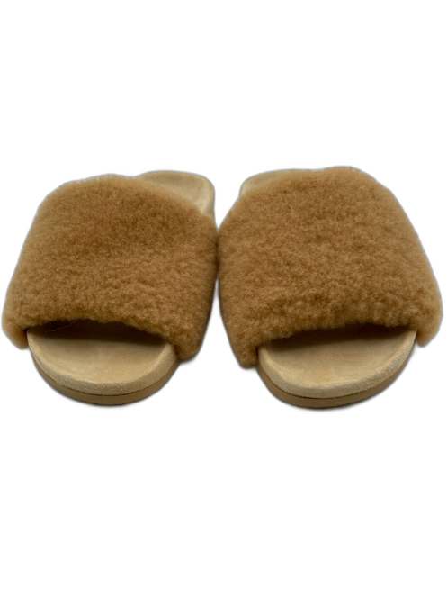 Jenni Kayne Shoe Size 37 Tan Suede Shearling One Strap Slide Sandals Tan / 37