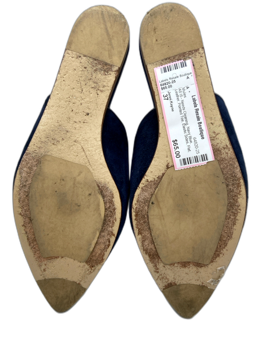 Jenni Kayne Shoe Size 37 Navy Blue Leather Pointed Toe Elastic Sides Flat Mules Navy Blue / 37