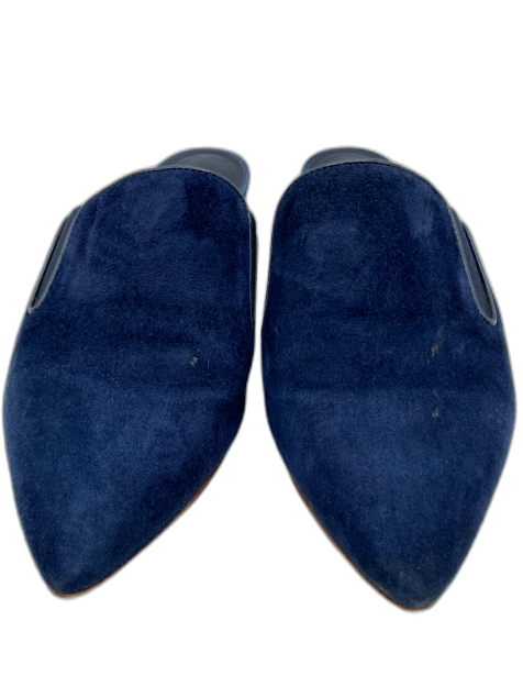 Jenni Kayne Shoe Size 37 Navy Blue Leather Pointed Toe Elastic Sides Flat Mules Navy Blue / 37