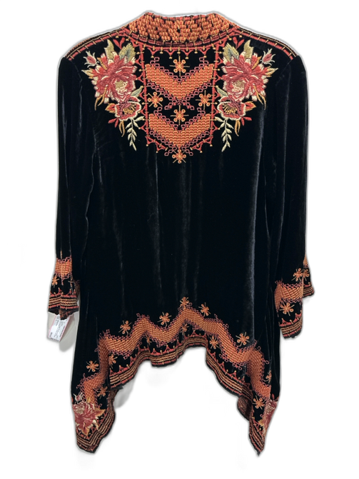Johnny Was Size L Black & Orange Silk Blend Velvet Embroidered Trim Cardigan Black & Orange / L