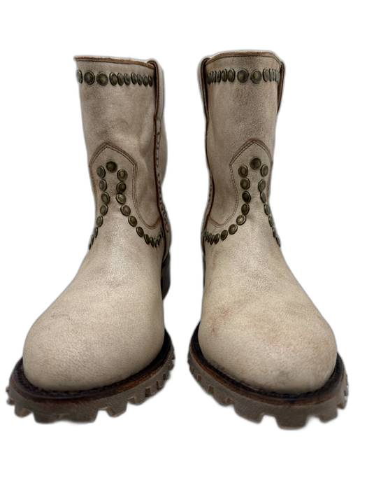 Old Gringo Shoe Size 12 Beige Leather Brass Hardware Studded Lug Sole Moto Boots Beige / 12