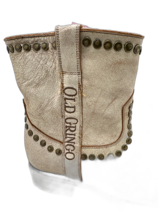 Old Gringo Shoe Size 12 Beige Leather Brass Hardware Studded Lug Sole Moto Boots Beige / 12