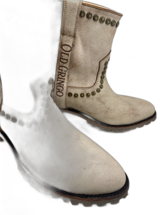 Old Gringo Shoe Size 12 Beige Leather Brass Hardware Studded Lug Sole Moto Boots Beige / 12