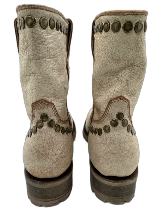 Old Gringo Shoe Size 12 Beige Leather Brass Hardware Studded Lug Sole Moto Boots Beige / 12
