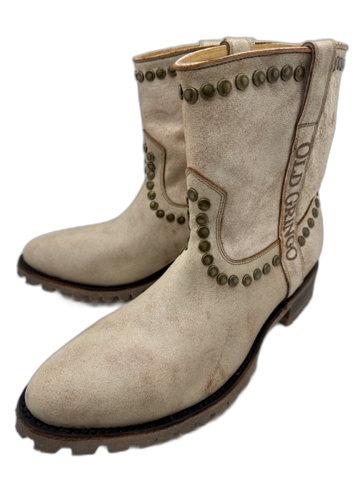 Old Gringo Shoe Size 12 Beige Leather Brass Hardware Studded Lug Sole Moto Boots Beige / 12