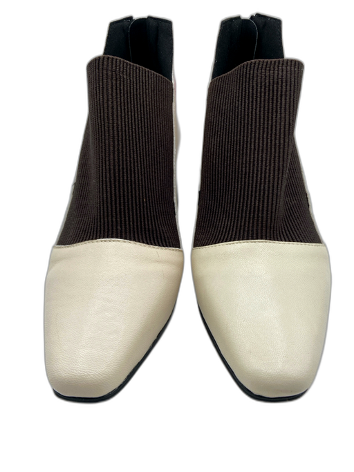 All Black Shoe Size 38 Cream, Brown, Black Leather Upper Elastic Booties Cream, Brown, Black / 38