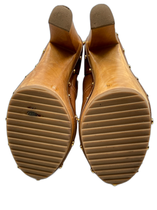 Tory Burch Shoe Size 11 Tan Brown Leather Wood Studded Pull On Platform Boots Tan Brown / 11