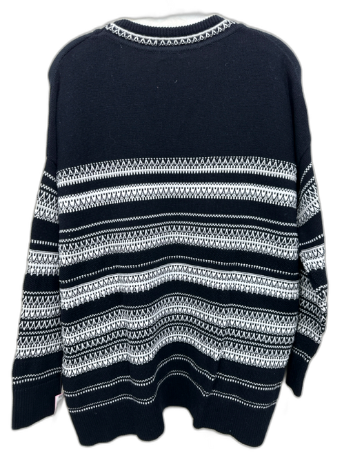 Vince Size M Black & White Cotton Fair Isle Stripe V Neck Sweater Black & White / M