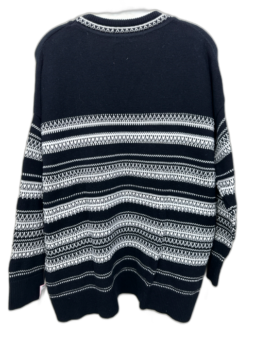 Vince Size M Black & White Cotton Fair Isle Stripe V Neck Sweater Black & White / M