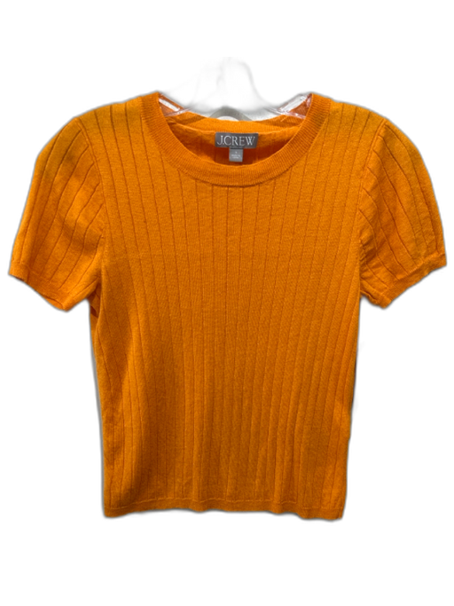 J. Crew Size S Orange Silk & Cashmere Ribbed Knit Round Neck short sleeve Top Orange / S