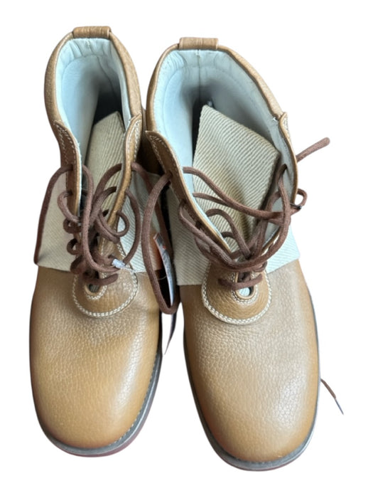 Fausto Santini Shoe Size 38 Tan & cream Leather Laces small heel Booties Tan & cream / 38