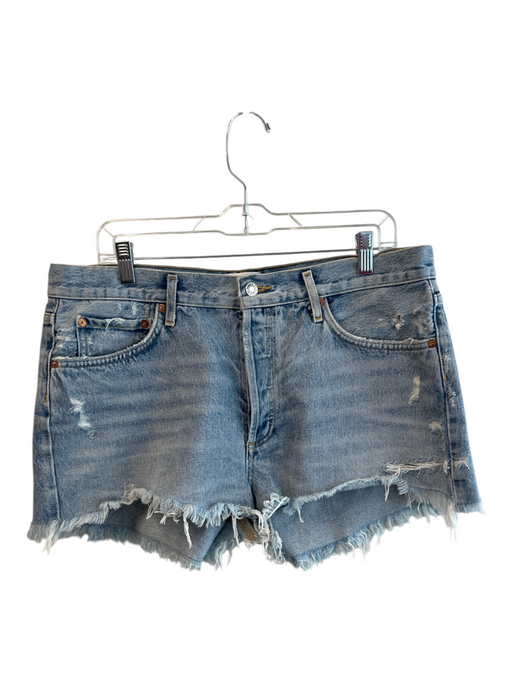 Agolde Size 31 Medium Wash Cotton High Rise Button Up 5 Pocket Raw Hem Shorts Medium Wash / 31
