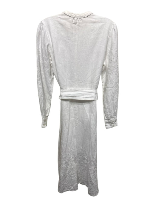 Boden Size 6 White Linen Button Front Floral Embroidery eyelet Long Sleeve Dress White / 6