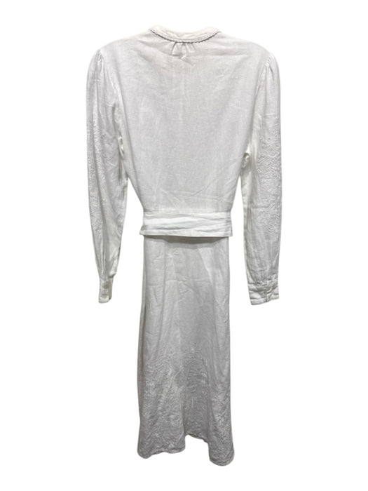 Boden Size 6 White Linen Button Front Floral Embroidery eyelet Long Sleeve Dress White / 6